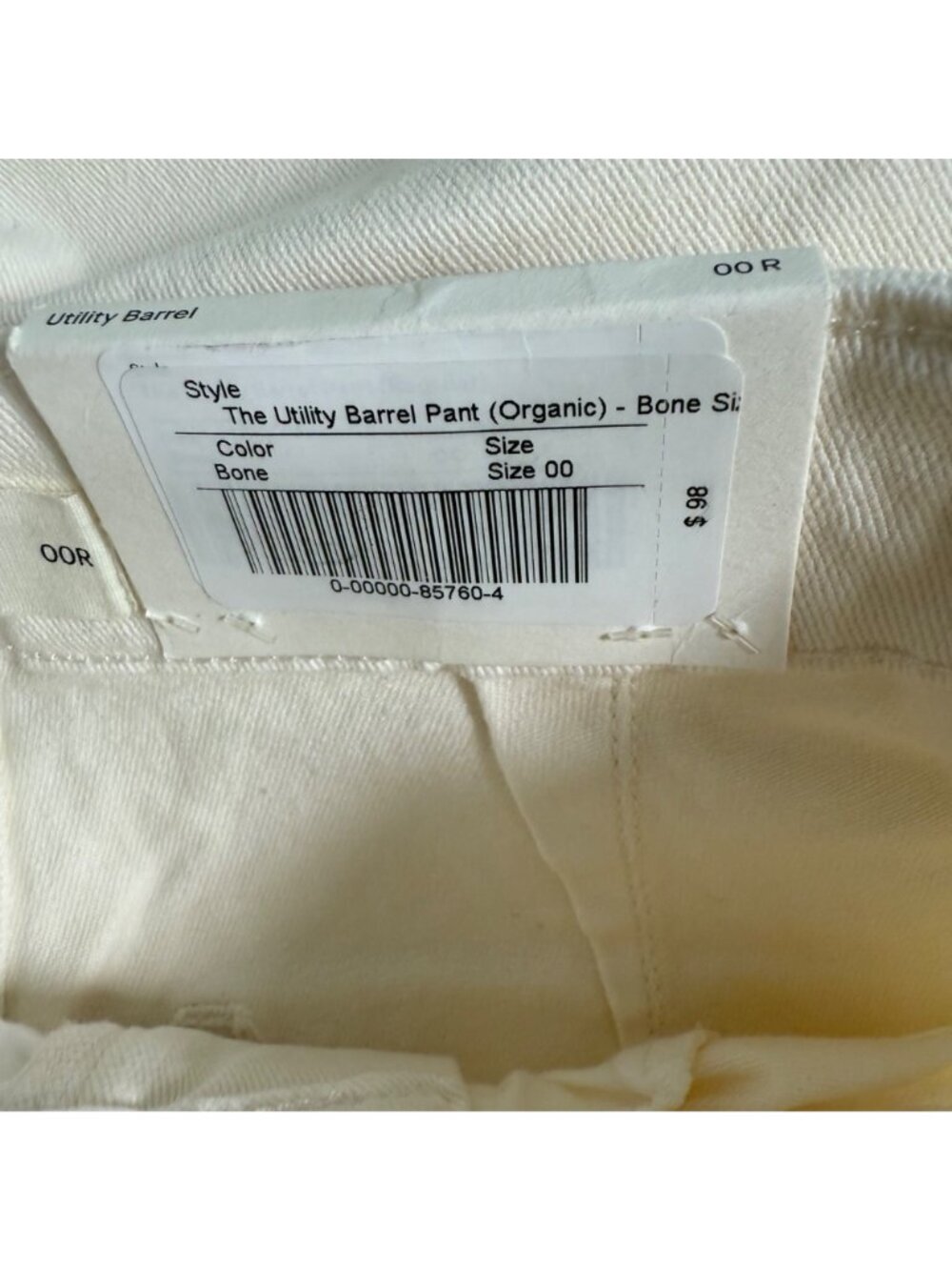Everlane Women's Bone Organic Cotton Barrel Utility Pants Size 00 Ankle Relaxed - Picture 3 of 16